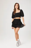 Women's Smocked Floral Eyelet Crop Top