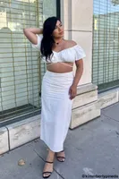 Women's Puff-Sleeve Crop Top & Maxi Skirt Set in Ivory Large