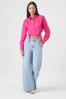 Women's Lace-Up Cropped Shirt in Fuchsia Small