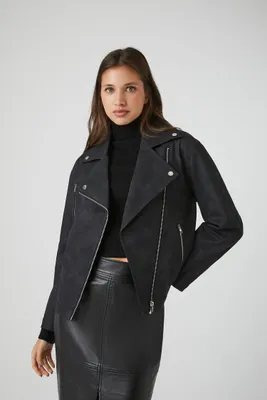 Women's Faux Leather Moto Jacket in Black Medium