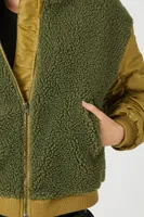 Women's Faux Shearling Puffer Jacket in Olive/Olive Large