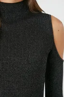 Women's Glitter Sweater-Knit Top in Black, XL