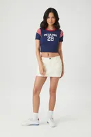 Women's Ribbed Miami Graphic Cropped T-Shirt in Navy, XL