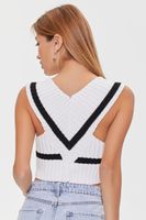 Women's Sweater-Knit Crop Top in White/Black Large