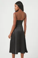 Women's Satin Sweetheart Midi Dress in Black Small