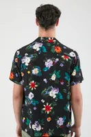 Men Rayon Floral Print Shirt in Black Medium