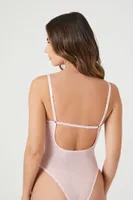 Women's Eyelash Lace Lingerie Bodysuit in Gossamer Pink, XL