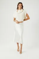 Women's Picot-Trim Satin Midi Skirt in Ivory Medium