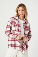 Women's Plaid Flannel Curved-Hem Shirt in Cream Large