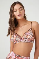 Women's Geo Print Triangle Bralette in Pink Small