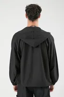 Men Hooded Raglan Zip-Up Jacket in Black Large