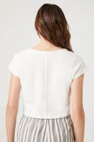 Women's Split-Neck Cropped T-Shirt in White Large