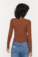 Women's V-Neck Button-Front Crop Top in Chocolate Small