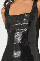 Women's Sequin Slit Midi Dress in Black, XS