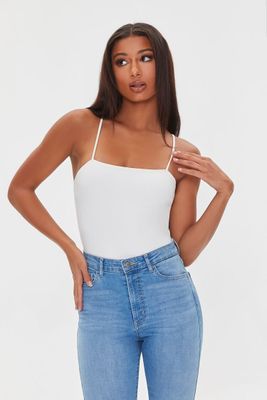 Women's High-Leg Cut Cami Bodysuit in White Large