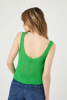 Women's Crochet Sweater-Knit Tank Top in Green Medium