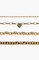 Women's Rhinestone Heart Bracelet Set in Gold