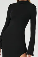 Women's Asymmetrical Turtleneck Maxi Dress in Black Small