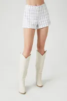 Women's Tweed Plaid High-Rise Shorts in White/Black Medium