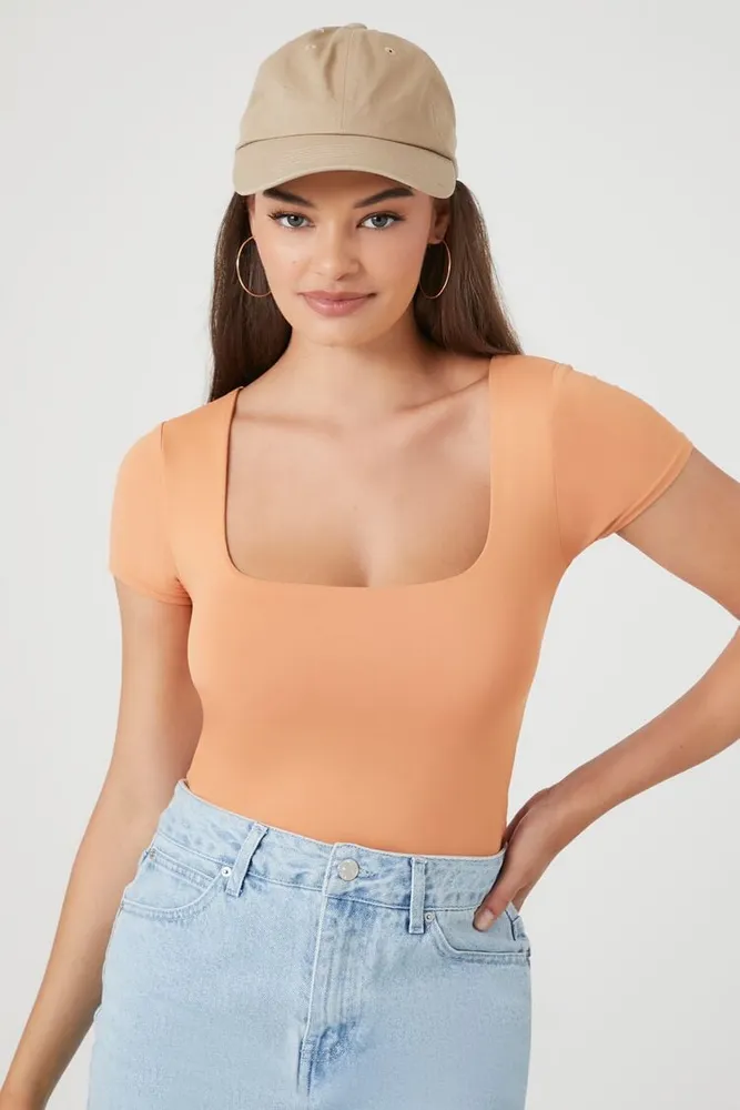 Forever 21 Women's Contour Short-Sleeve Bodysuit in Toasted Almond