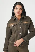 Women's Acid Wash Denim Trucker Jacket in Brown Medium