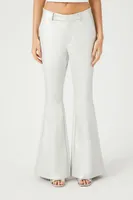 Women's Faux Leather Flare-Leg Pants in Silver Medium