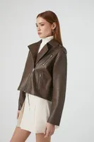 Women's Boxy High-Low Moto Jacket Brown