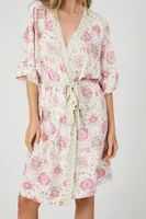 Women's Ornate Print Tie-Waist Robe in Pink Small