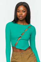 Women's Asymmetrical Cutout Button-Front Top in Teal Large