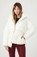 Women's Quilted Snap-Button Puffer Jacket in Ivory Large