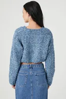 Women's Marled Knit Cropped Sweater in Dusty Blue, XL