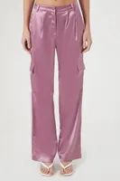 Women's Satin Cargo Trouser Pants in Light Pink Large