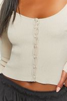 Women's Ribbed Scoop-Neck Cardigan Sweater in Neutral Grey Large