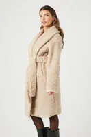 Women's Faux Shearling Wrap Coat in Cream Large