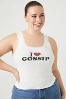 Women's Ribbed Knit Gossip Tank Top in White, 3X