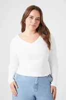 Women's Long-Sleeve V-Neck Top in White, 0X