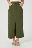 Women's Twill Cargo Maxi Skirt in Olive Medium