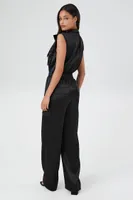 Women's Satin Zip-Up Utility Jumpsuit Small