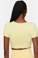 Women's Active Contrast-Trim Crossover Crop Top Mellow Yellow/White