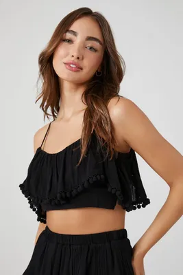 Women's Flounce Pom Cropped Cami