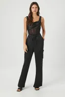 Women's Satin Cargo Drawstring Pants in Black Medium