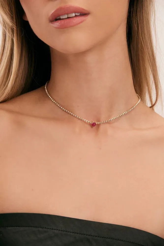 Women's Frasier Sterling Faux Gem Choker Necklace in Pink/Clear