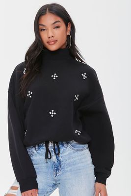 Women's Faux Gem Mock Neck Pullover in Black Medium