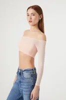 Women's Seamless Off-the-Shoulder Crop Top in Pink, S/M