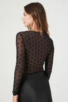 Women's Polka Dot Mesh Bodysuit in Black Small