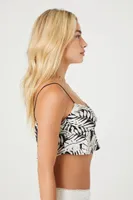 Women's Satin Tropical Leaf Print Cami in Black/Ivory Small