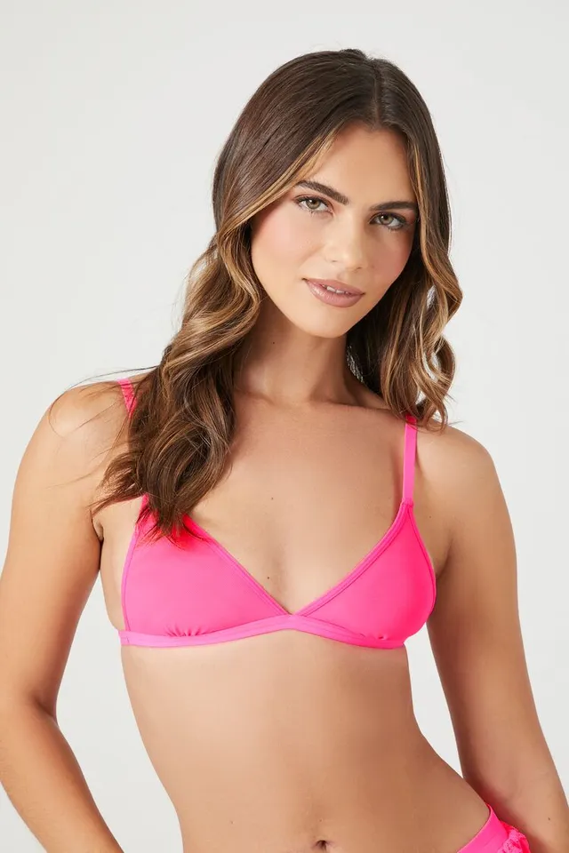 Forever 21 Women's Mesh Triangle Bralette in Neon Pink, XL