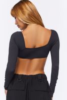 Women's Long-Sleeve Crop Top in Black Large