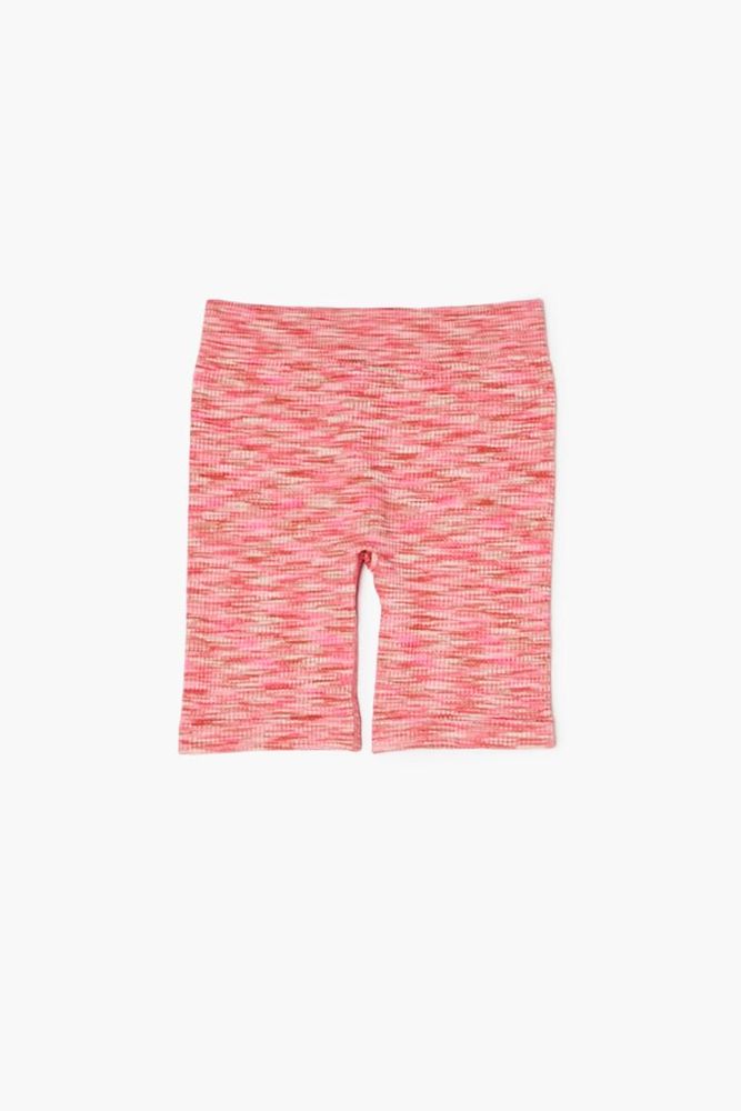 Girls Marled Knit Seamless Biker Shorts (Kids) in Sherbert Small