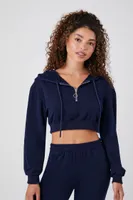 Women's French Terry Cropped Hoodie in Navy Large